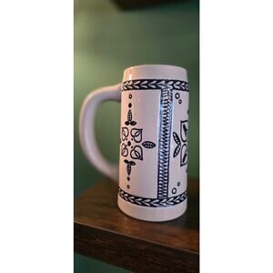Vintage Ceramarte Delft Floral Beer Stein Mug - 1970's Brazil